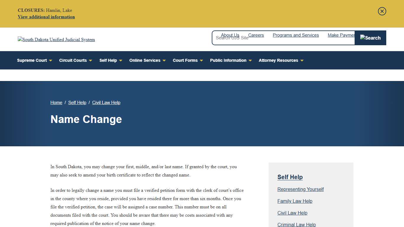 Legal Name Change in South Dakota | SD UJS Self Help | SD UJS